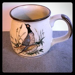 Pheasant mug with blue stripe stoneware coffee mug